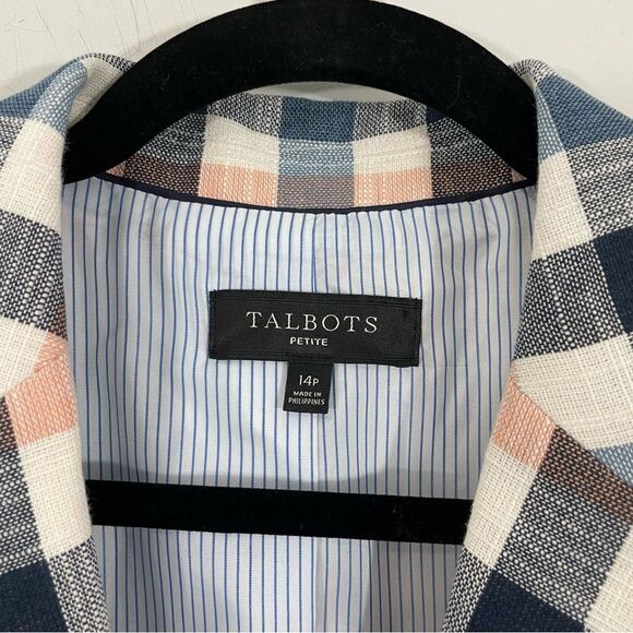 NEW‎ Talbots Vivid Plaid Blazer Ivory Multi Size 14P Petite - Picture 6 of 8